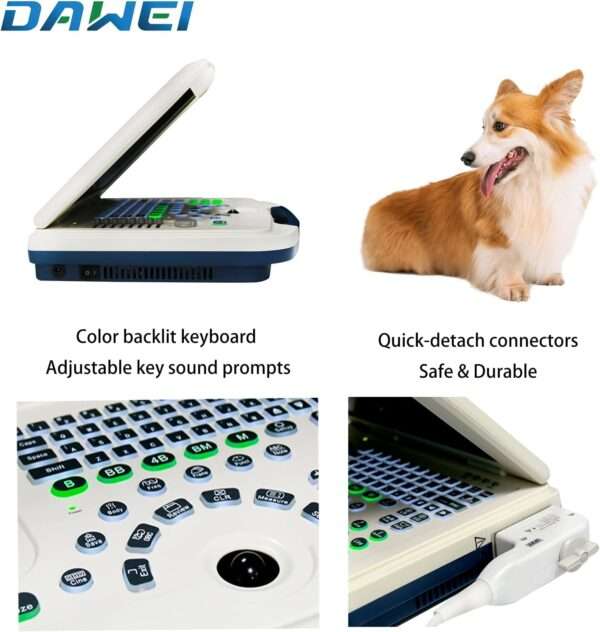 Ecógrafo veterinario portátil con sonda microconvexa 6.5 MHz para diagnóstico en animales pequeños.