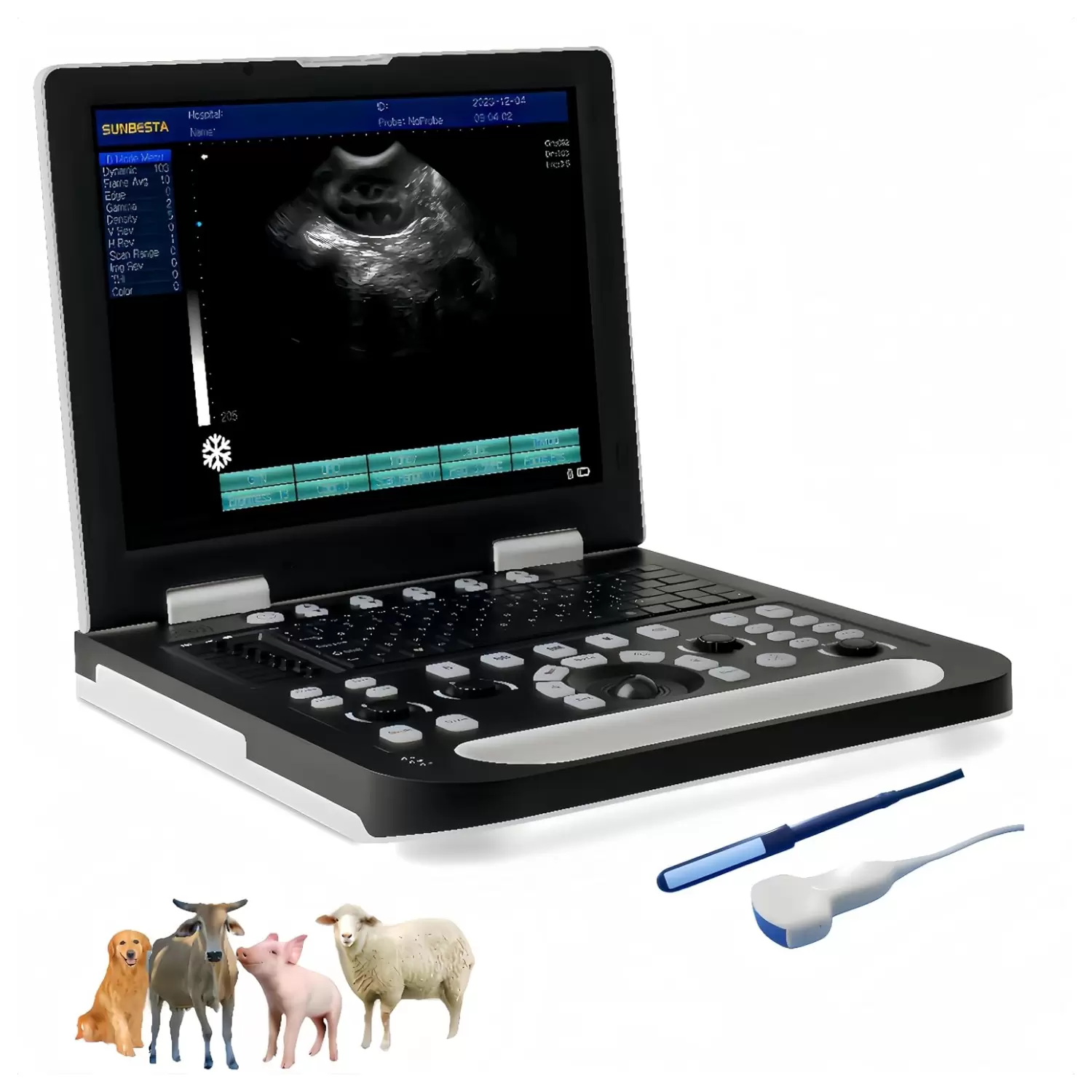 ecografo veterinario portatil de 38.1 centimetros con sonda lineal y convexa para diagnostico de ganado y mascotas ideal para chile