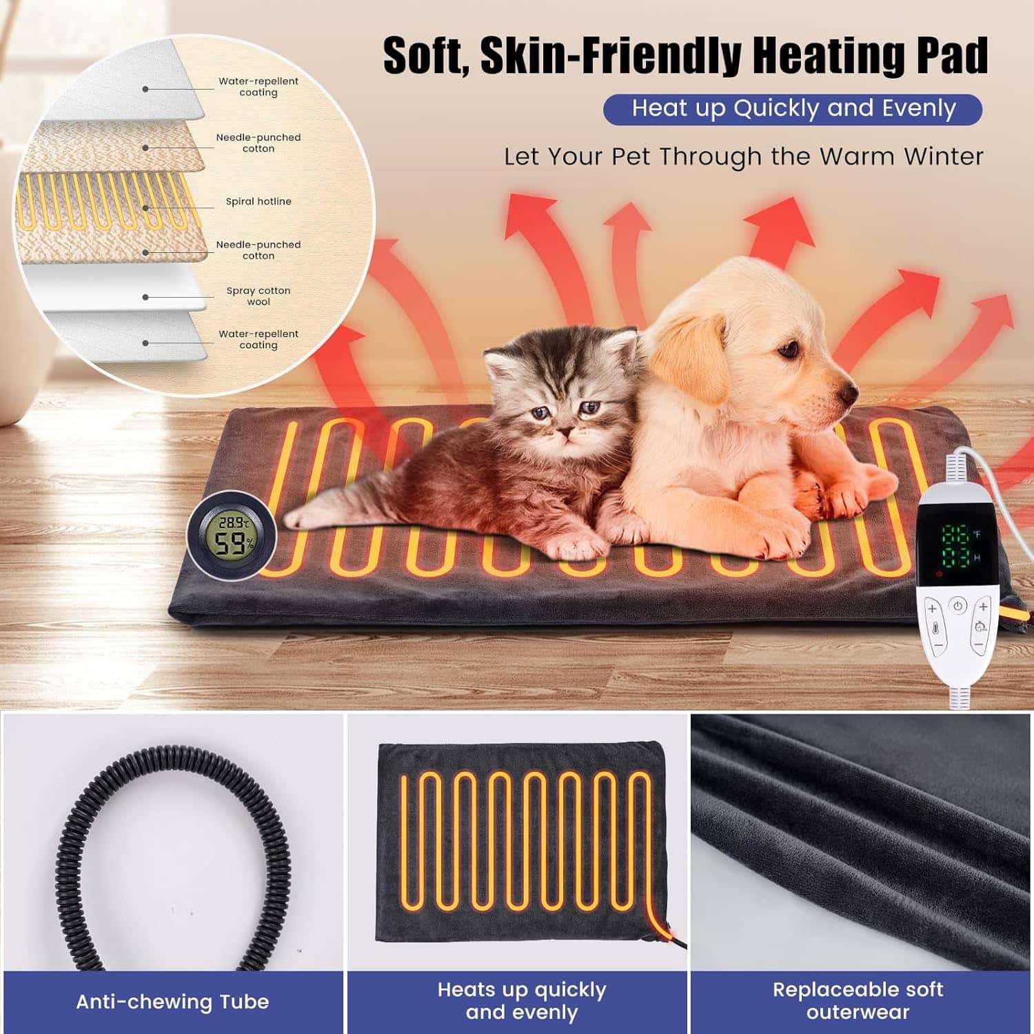Incubadora plegable y transparente con lamparas de calefaccion para cachorros y gatitos recien nacidos.