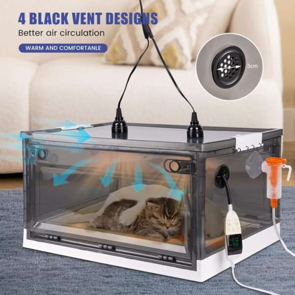 Incubadora neonatal con calefacción y oxigenador, incluye kit de parto para cachorros y gatitos.