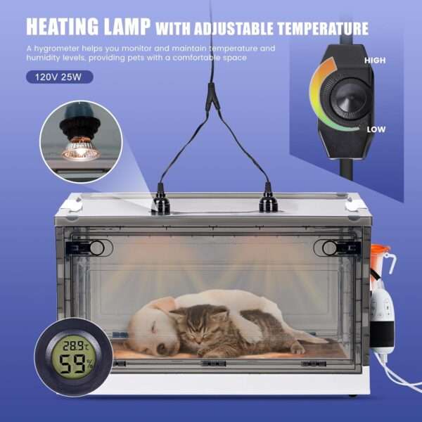 Incubadora neonatal con calefacción y oxigenador, incluye kit de parto para cachorros y gatitos.