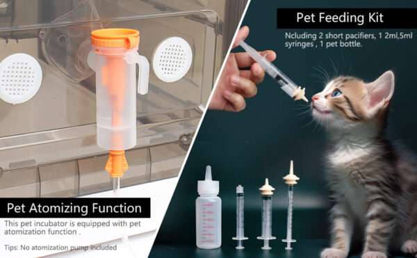 Incubadora para cachorros y gatitos con calefacción y ventilador.