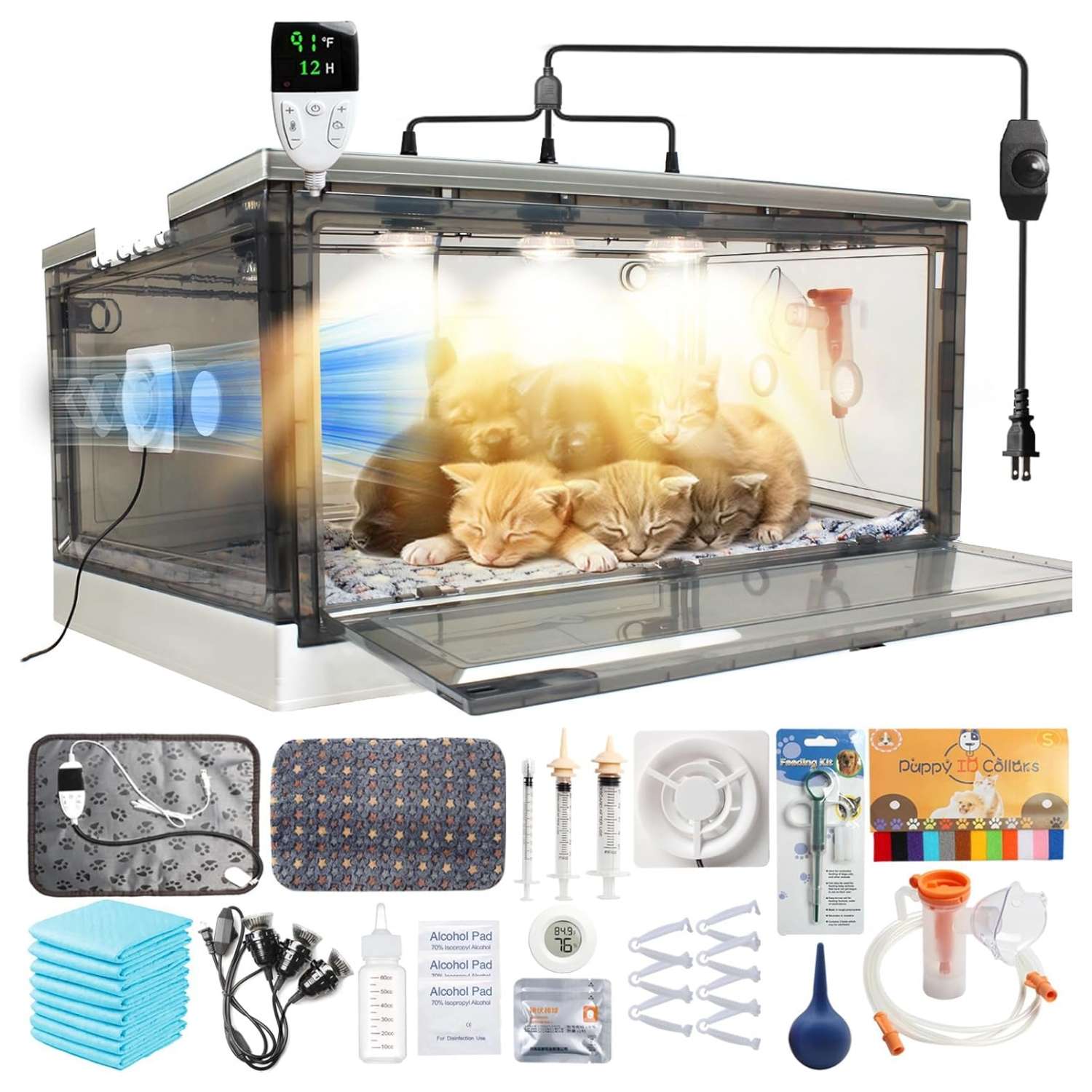 Incubadora neonatal con calefacción y ventilación para cachorros y gatitos.