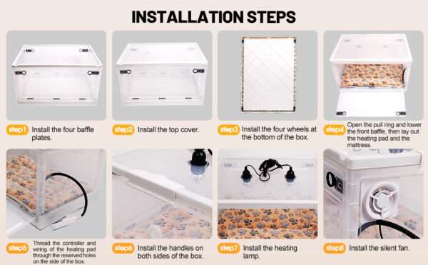 Incubadora neonatal con control de temperatura y ventilación para cachorros y gatitos.