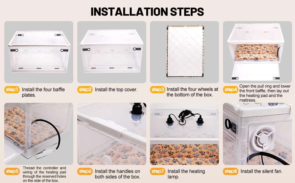 Incubadora neonatal con control de temperatura y ventilación para cachorros y gatitos.