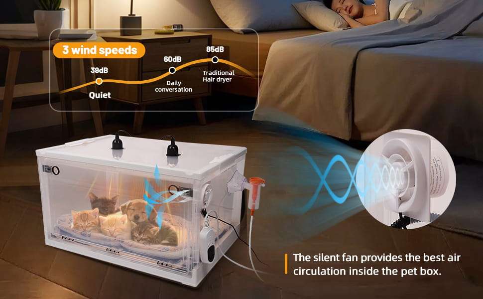Incubadora neonatal con control de temperatura y ventilación para cachorros y gatitos.