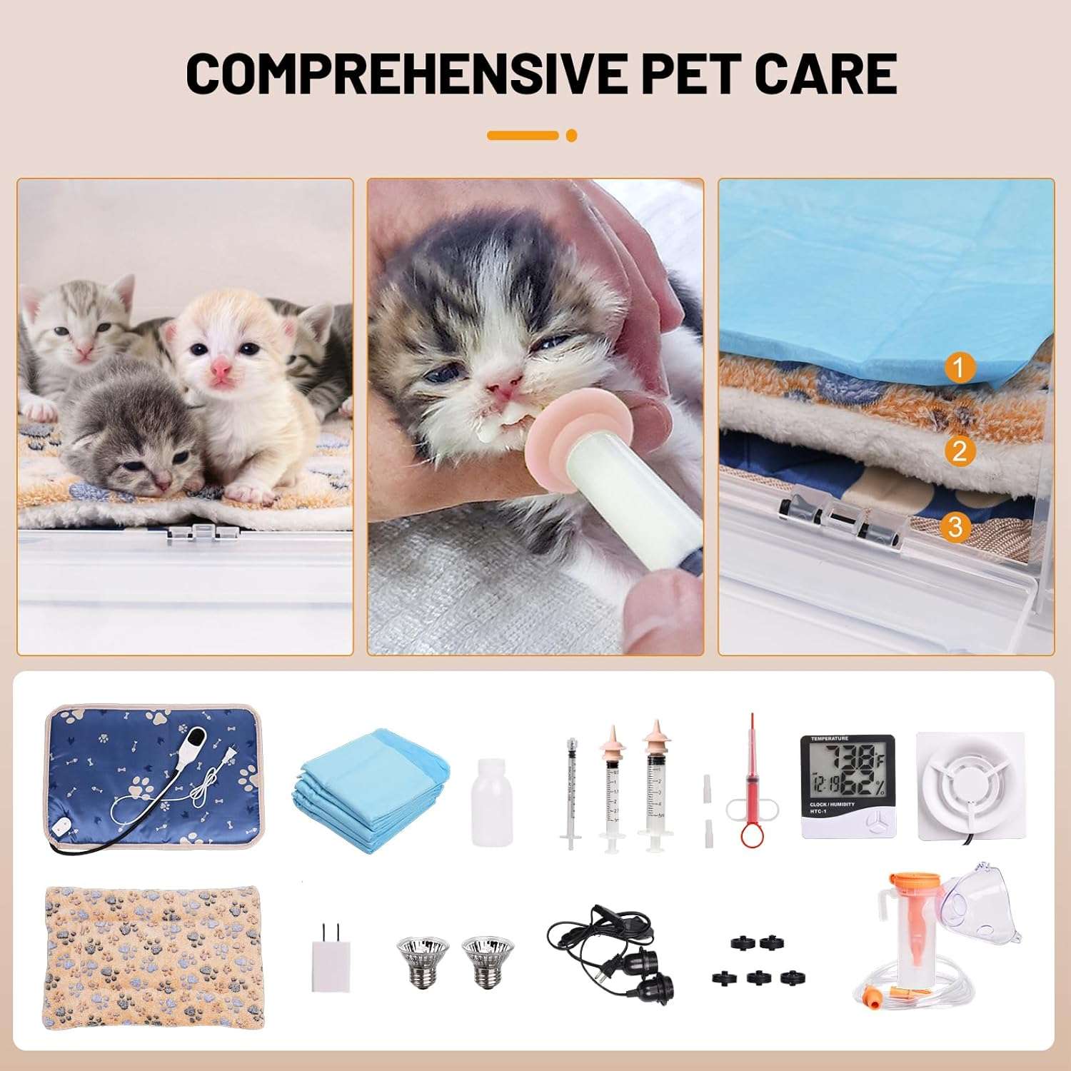 Incubadora neonatal con control de temperatura y ventilación para cachorros y gatitos.