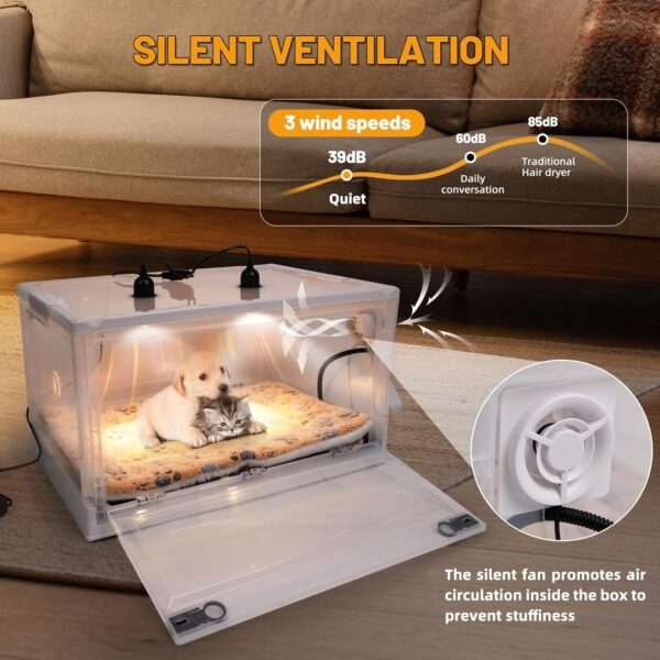 Incubadora neonatal con control de temperatura y ventilación para cachorros y gatitos.