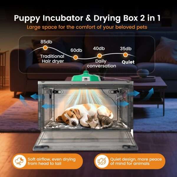 Incubadora neonatal con oxigenador y calefacción para cachorros y gatitos.