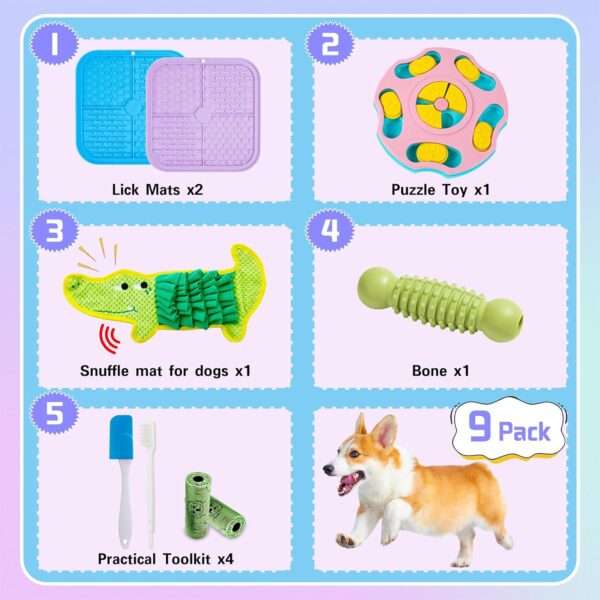 Set de 9 juguetes de rompecabezas para perros. Ideal para razas pequeñas a medianas.