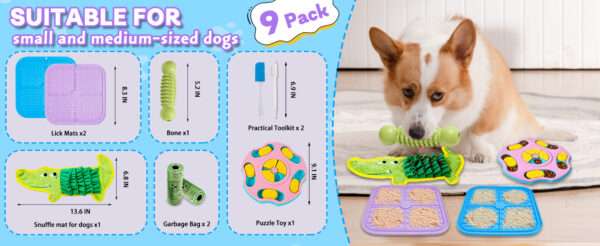 Set de 9 juguetes de rompecabezas para perros. Ideal para razas pequeñas a medianas.