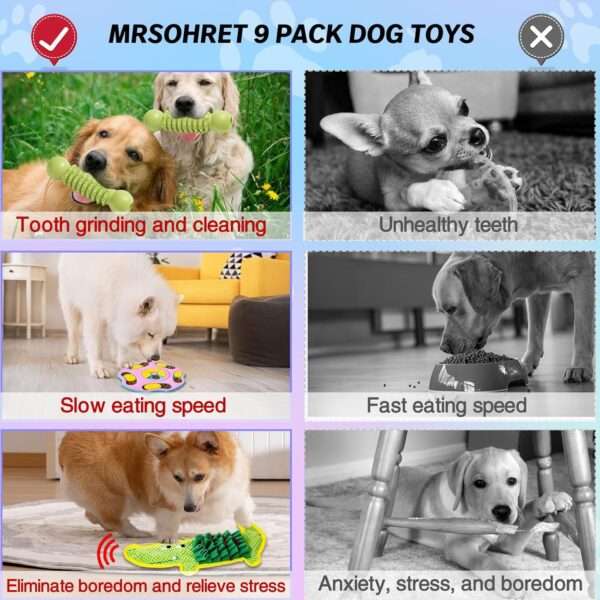 Set de 9 juguetes de rompecabezas para perros. Ideal para razas pequeñas a medianas.