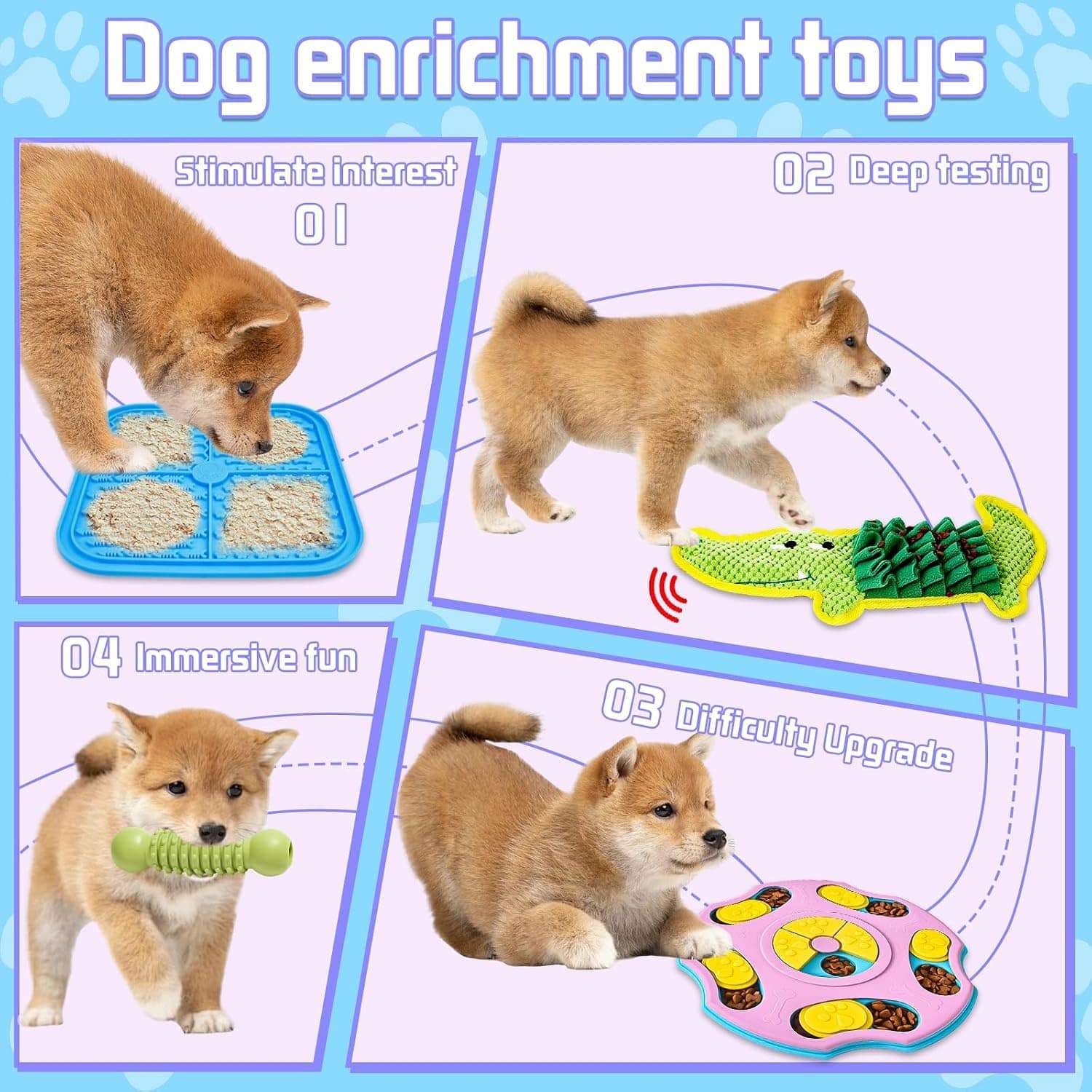 Set de 9 juguetes de rompecabezas para perros. Ideal para razas pequeñas a medianas.