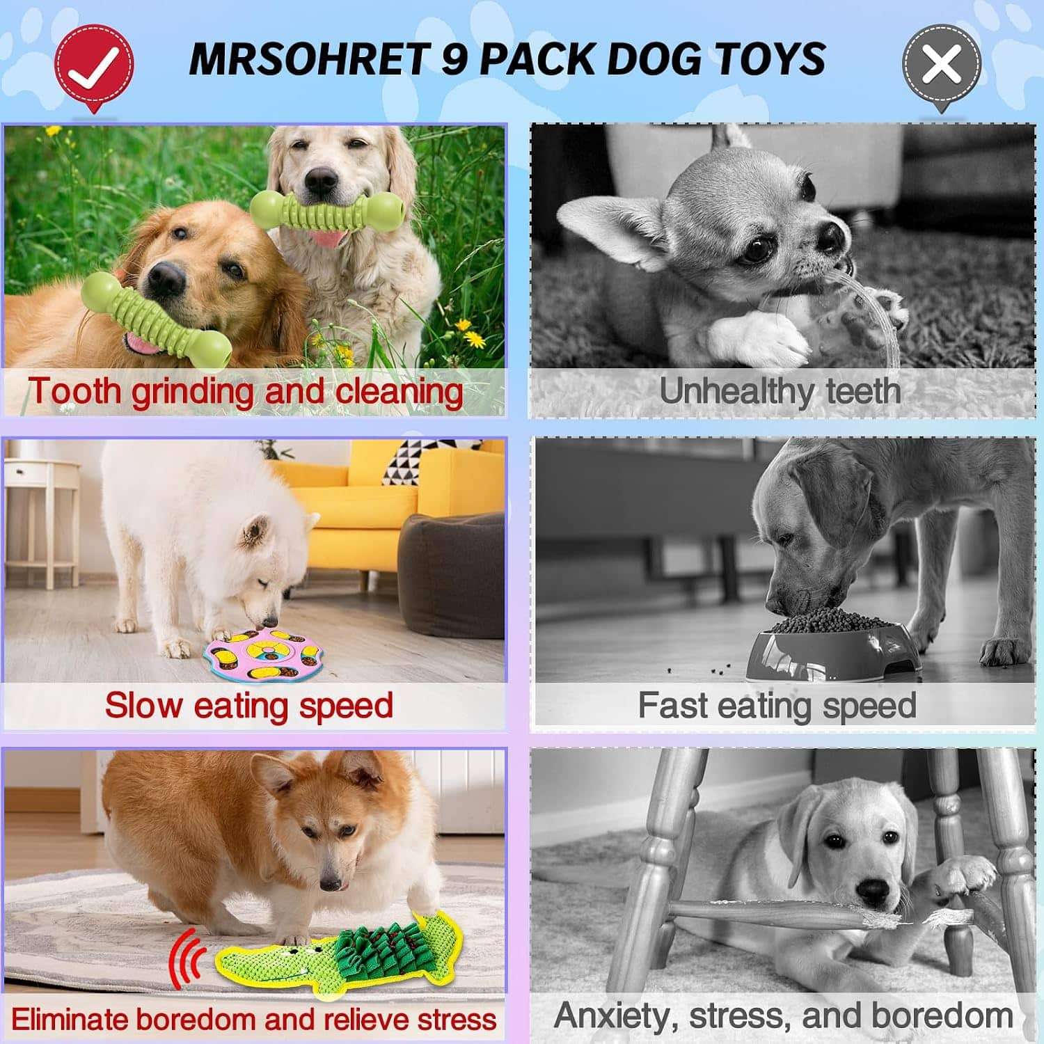Set de 9 juguetes de rompecabezas para perros. Ideal para razas pequeñas a medianas.