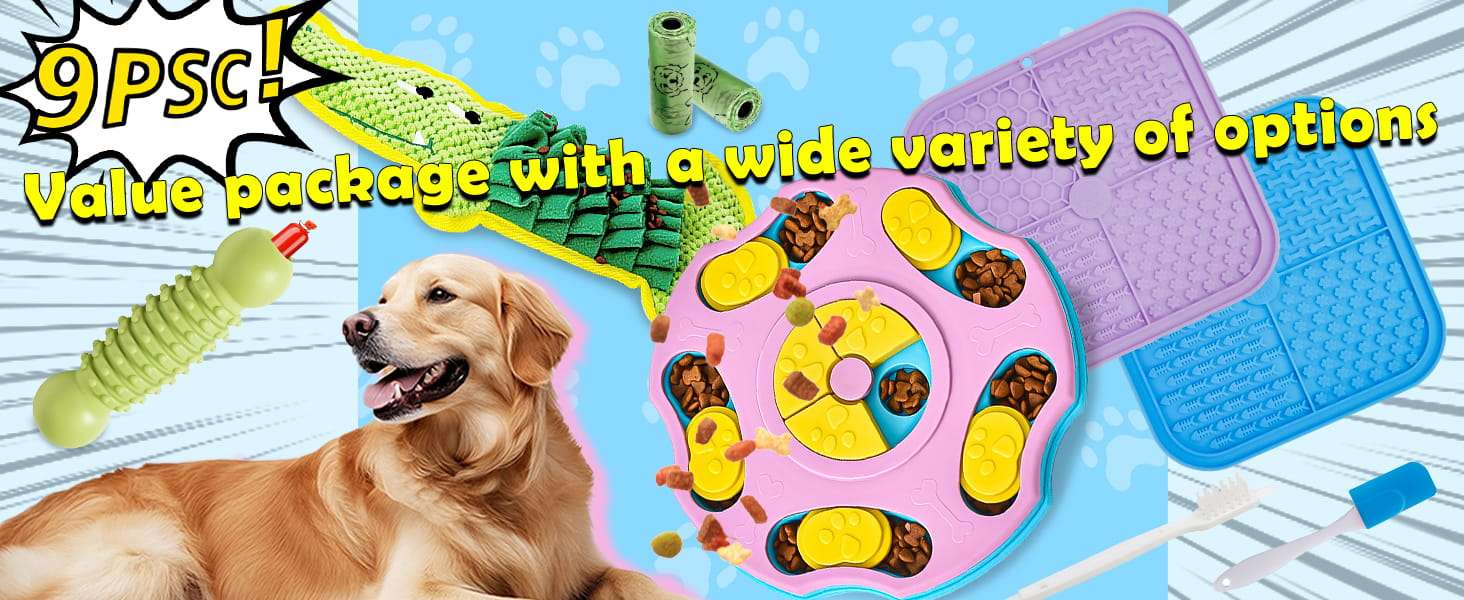 Set de 9 juguetes de rompecabezas para perros. Ideal para razas pequeñas a medianas.
