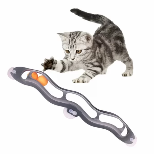 Juguete interactivo de riel con pelotas para gato.