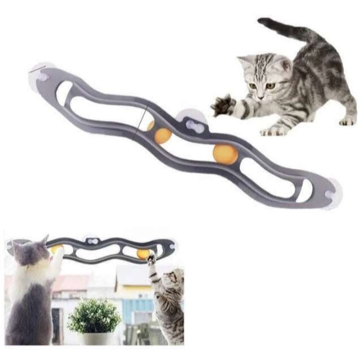 Juguete interactivo de riel con pelotas para gato.