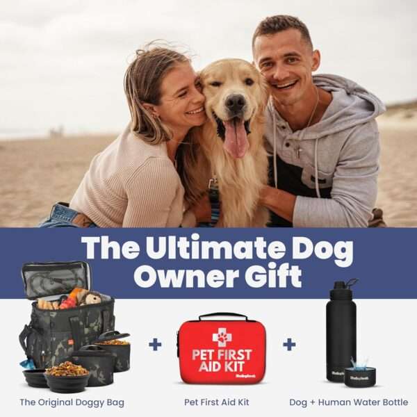Bolsa de viaje para perros y gatos. Kit organizador con cuencos de viaje, contenedor de comida y accesorios.