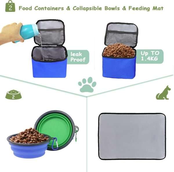 Bolsa de viaje para perros y gatos. Kit organizador con cuencos plegables y contenedores de comida.