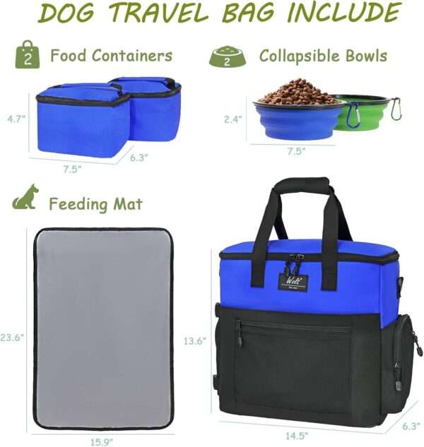 Bolsa de viaje para perros y gatos. Kit organizador con cuencos plegables y contenedores de comida.