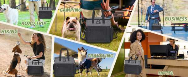 Bolsa de viaje para perros y gatos. Kit organizador con cuencos plegables y contenedores de comida.