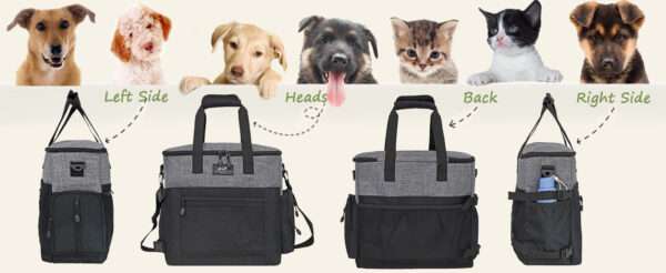 Bolsa de viaje para perros y gatos. Kit organizador con cuencos plegables y contenedores de comida.