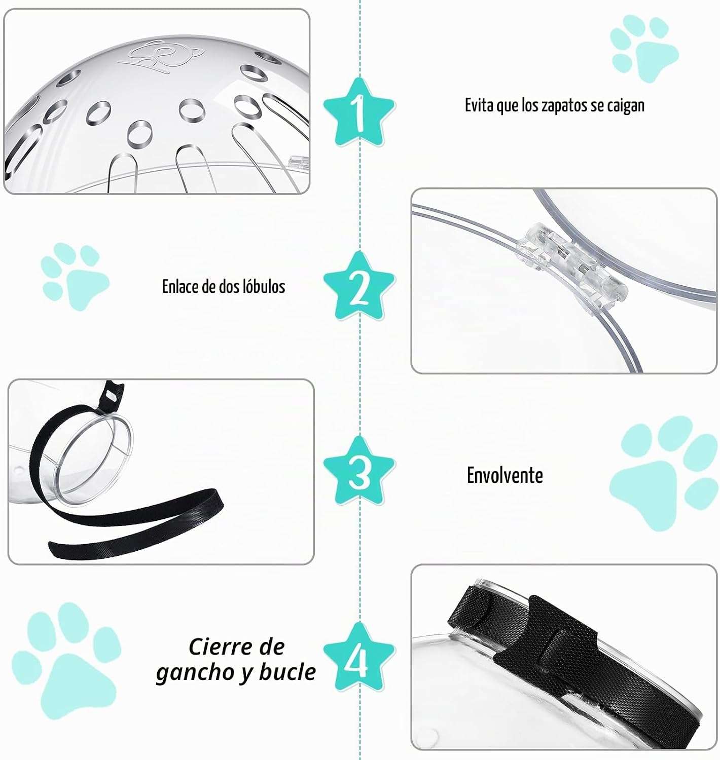 Bozal de gato y protectores de patas de silicona para aseo.