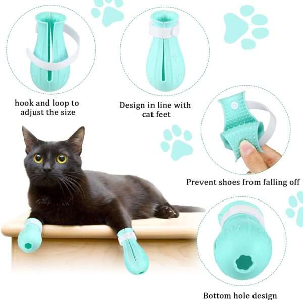 Bozal de gato y protectores de patas de silicona para aseo.