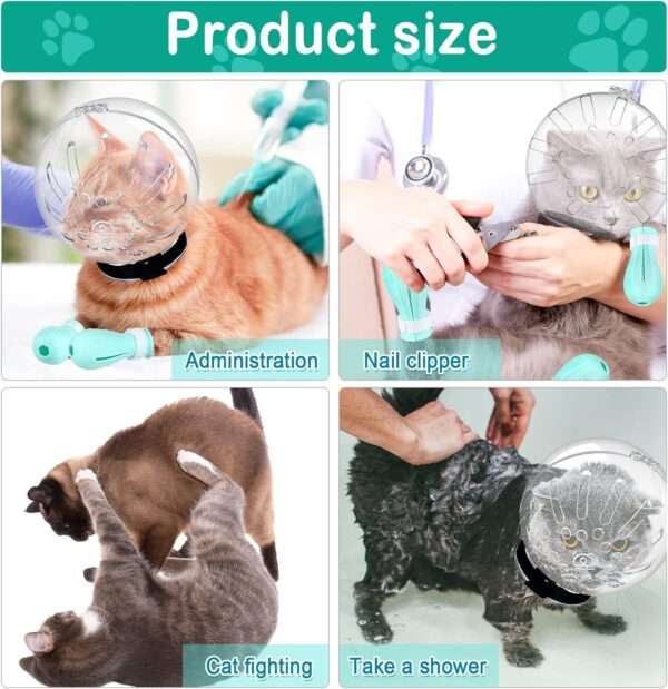 Bozal de gato y protectores de patas de silicona para aseo.
