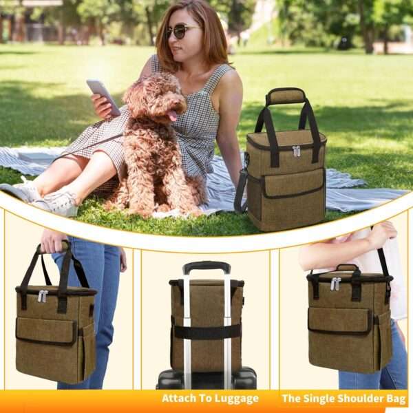 Bolsa de viaje para perros y gatos. Kit de camping con cuencos plegables, contenedores de alimentos y tapete.