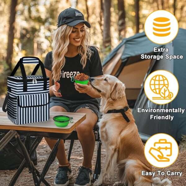 Bolsa de viaje para perros y gatos. Kit de camping con cuencos plegables, contenedores de alimentos y tapete.