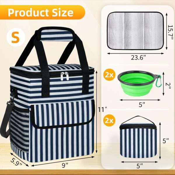 Bolsa de viaje para perros y gatos. Kit de camping con cuencos plegables, contenedores de alimentos y tapete.