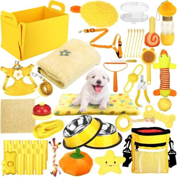 Kit de iniciación de 50 piezas para cachorros. Incluye accesorios esenciales para perros pequeños, listo para usar.