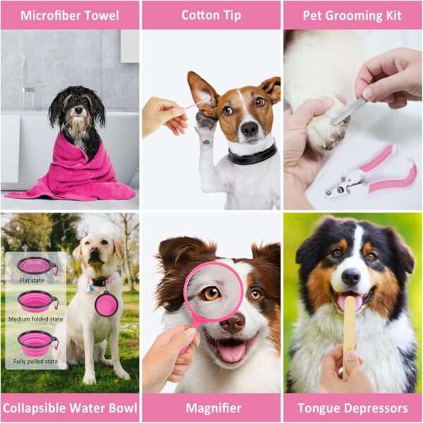 Kit de primeros auxilios de 136 piezas para perros y gatos, ideal para viajes, de color rosa.