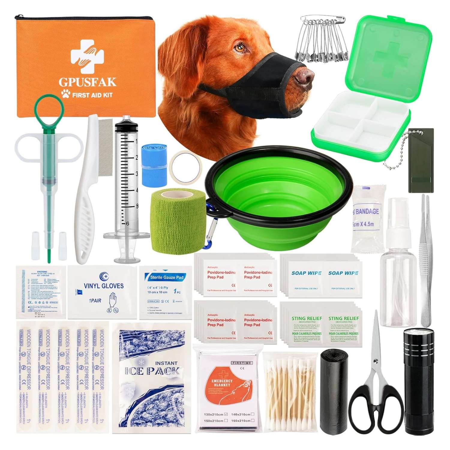 Kit de primeros auxilios para perros que contiene 87 piezas, ideal para el hogar y viajes.