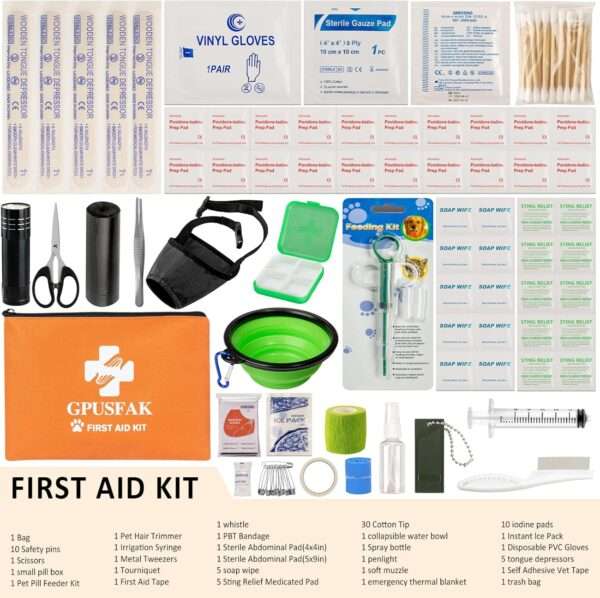 Kit de primeros auxilios para perros que contiene 87 piezas, ideal para el hogar y viajes.