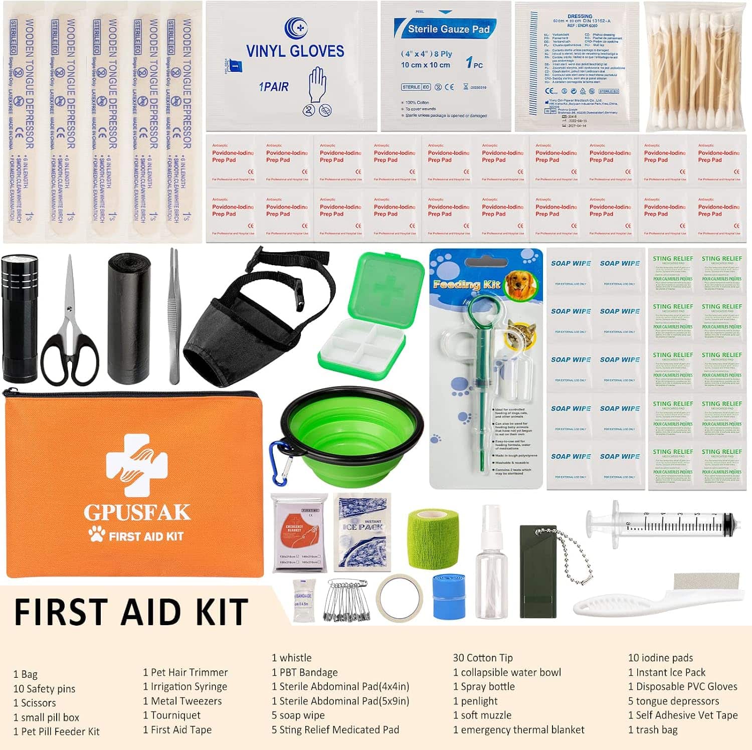 Kit de primeros auxilios para perros que contiene 87 piezas, ideal para el hogar y viajes.