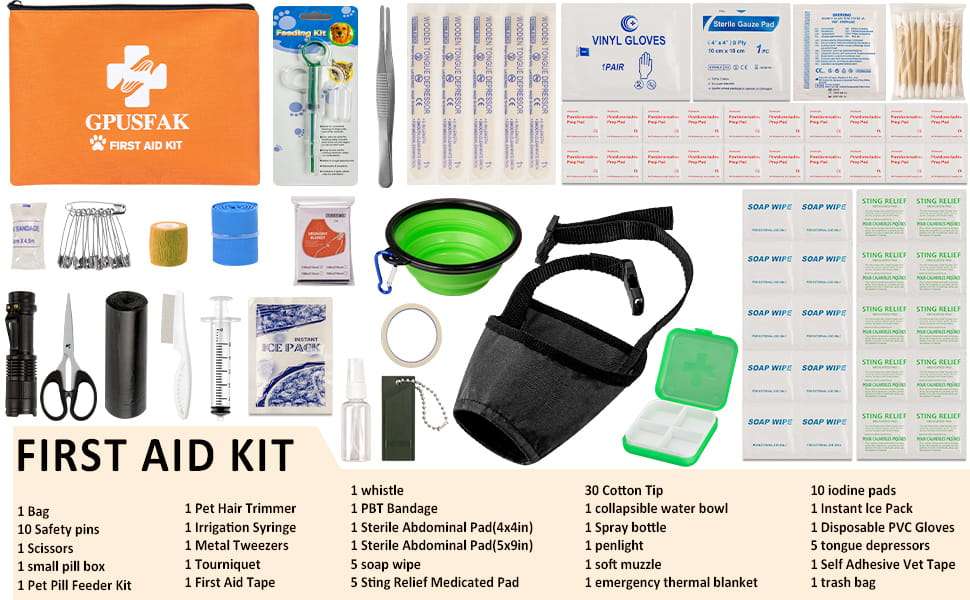 Kit de primeros auxilios para perros que contiene 87 piezas, ideal para el hogar y viajes.