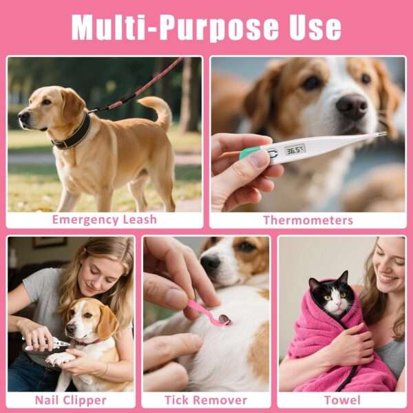 Kit de primeros auxilios de 95 piezas para perros, de color rosa, ideal para viajes y camping.