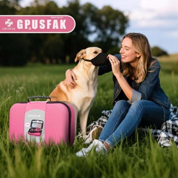 Kit de primeros auxilios de 95 piezas para perros, de color rosa, ideal para viajes y camping.