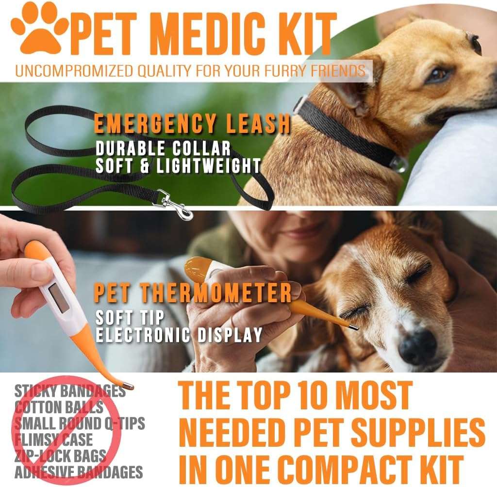 Kit de primeros auxilios para perros y gatos que contiene 95 piezas de suministros veterinarios.