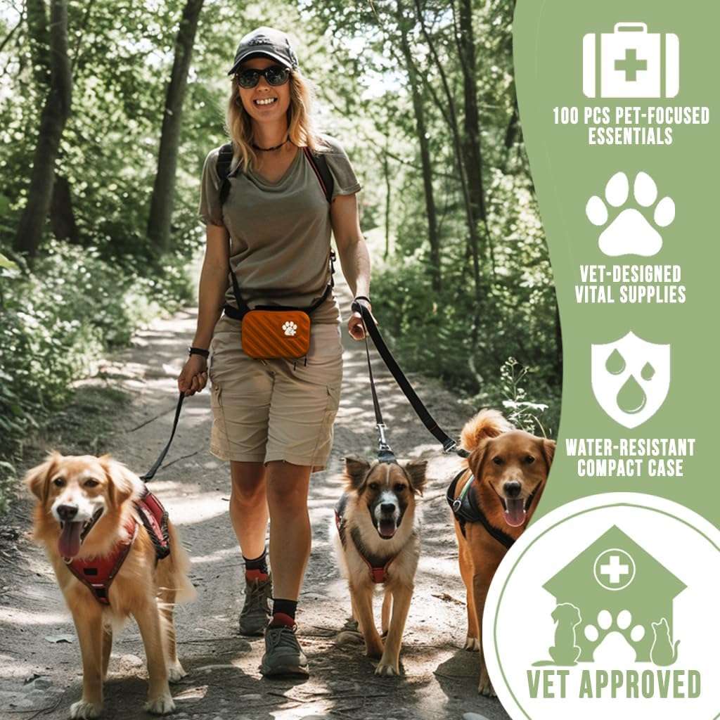 Kit de primeros auxilios para perros y gatos que contiene 95 piezas de suministros veterinarios.
