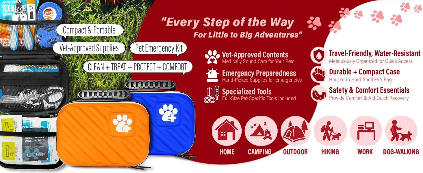 Kit de primeros auxilios para perros y gatos que contiene 95 piezas de suministros veterinarios.
