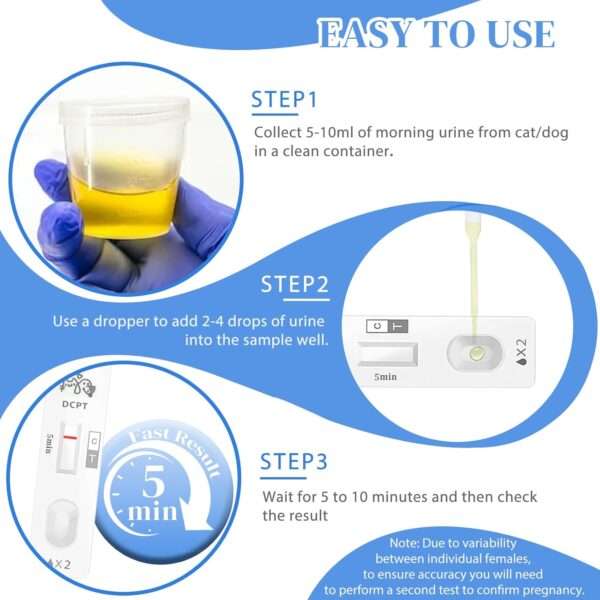 Kit de prueba de embarazo para perros y gatos, con resultados rápidos y precisos.
