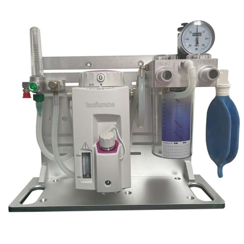 Maquina de anestesia veterinaria de aluminio compatible con tomografia y resonancia magnetica para animales pequeños.