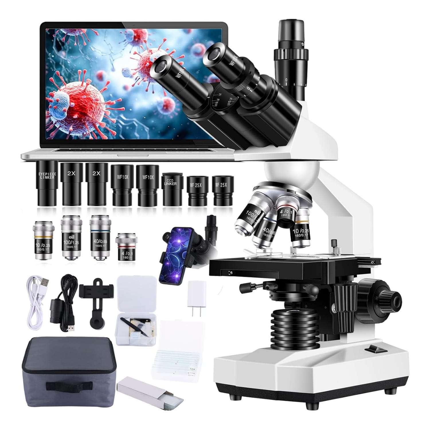Microscopio trinocular de laboratorio y veterinario, con cámara USB HD y aumento 5000X.