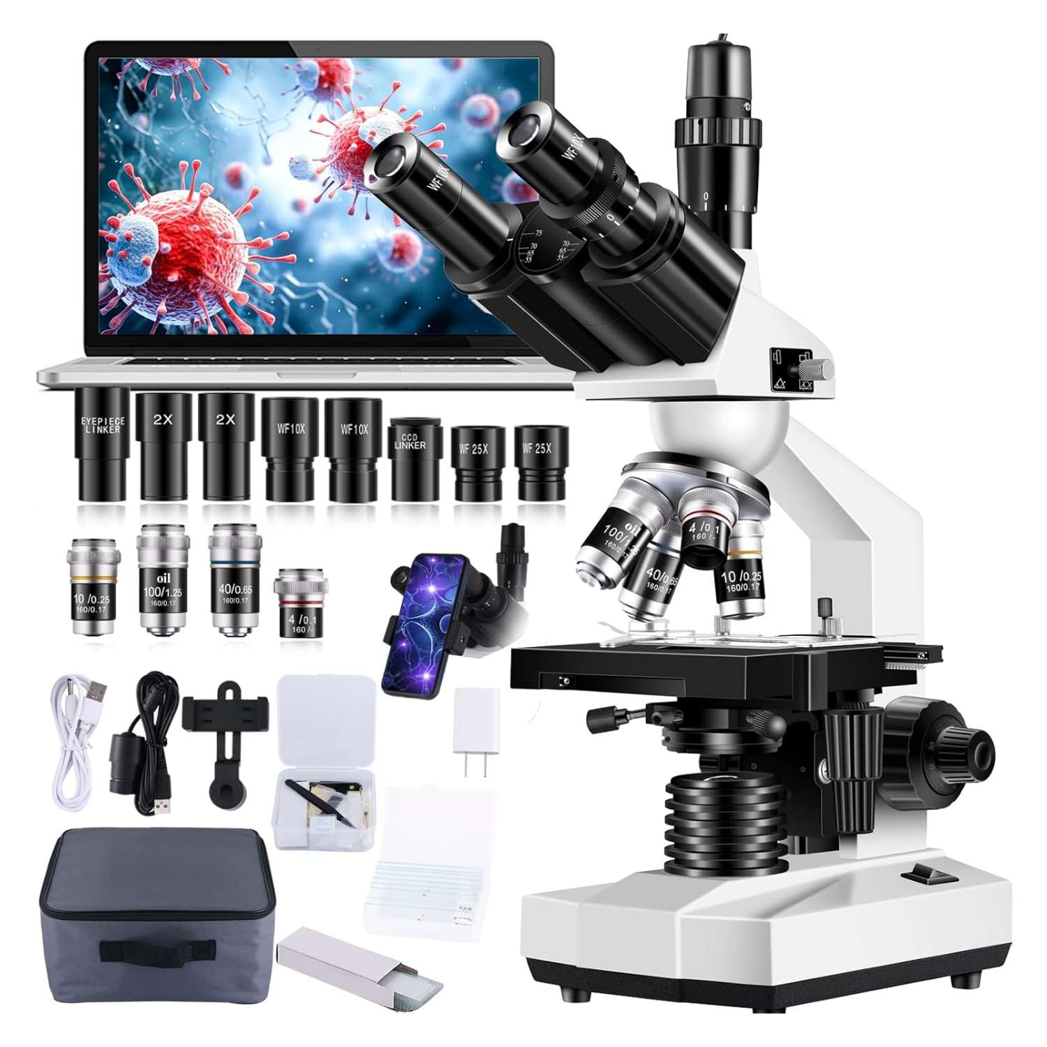 Microscopio trinocular de laboratorio y veterinario, con cámara USB HD y aumento 5000X.