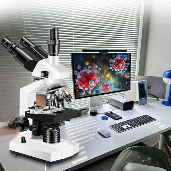 Microscopio trinocular de laboratorio y veterinario, con cámara USB HD y aumento 5000X.