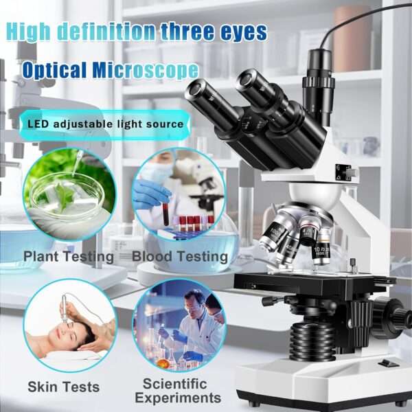 Microscopio trinocular de laboratorio y veterinario, con cámara USB HD y aumento 5000X.