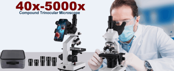 Microscopio trinocular de laboratorio y veterinario, con cámara USB HD y aumento 5000X.